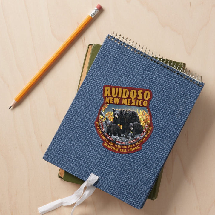 Ruidoso, New Mexico, Black Bears, Vintage Sign, Contour, Vinyl Sticker Sticker Lantern Press 