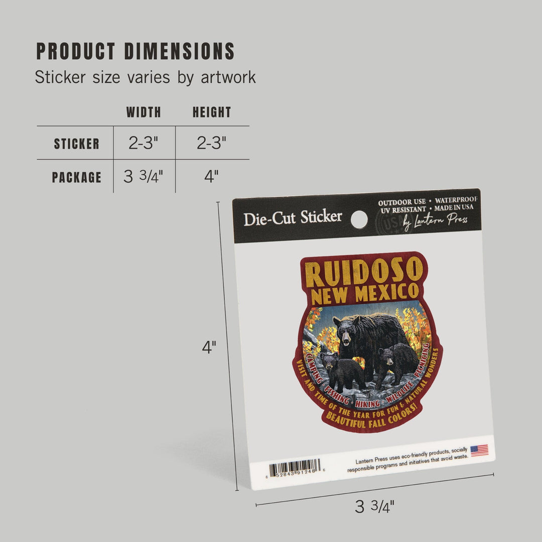 Ruidoso, New Mexico, Black Bears, Vintage Sign, Contour, Vinyl Sticker Sticker Lantern Press 