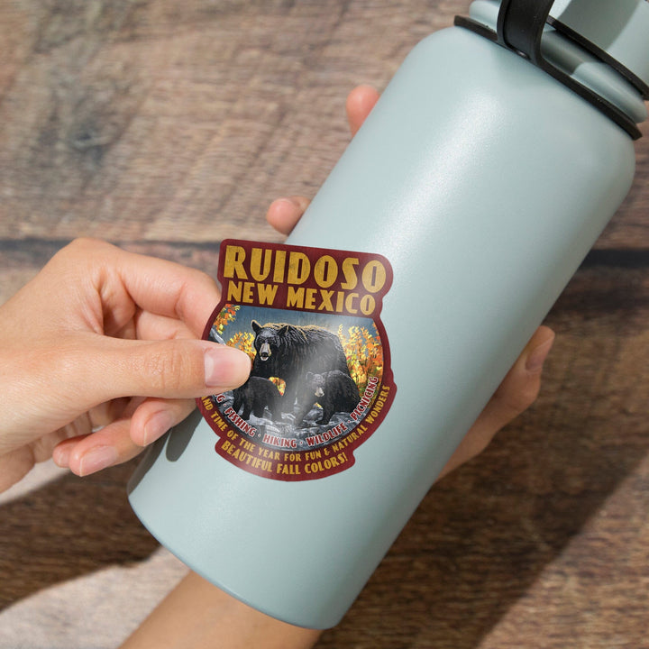 Ruidoso, New Mexico, Black Bears, Vintage Sign, Contour, Vinyl Sticker Sticker Lantern Press 