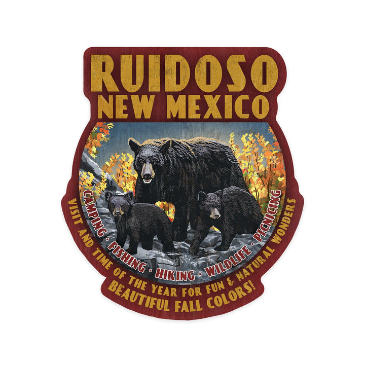 Ruidoso, New Mexico, Black Bears, Vintage Sign, Contour, Vinyl Sticker Sticker Lantern Press 