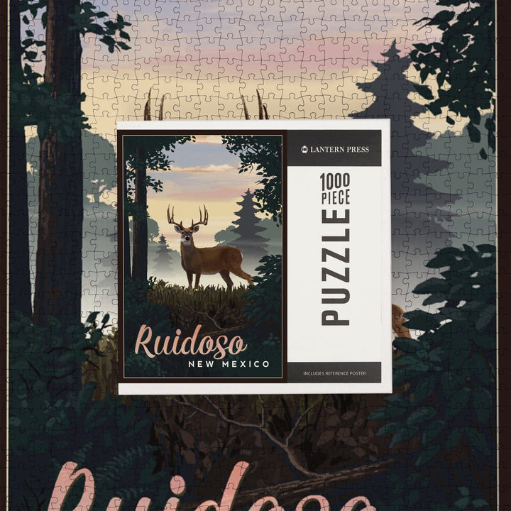 Ruidoso, New Mexico, Deer and Sunrise, Jigsaw Puzzle Puzzle Lantern Press 