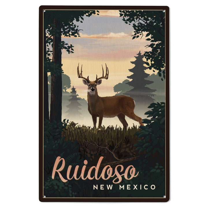 Ruidoso, New Mexico, Deer & Sunrise, Lantern Press Artwork, Wood Signs and Postcards Wood Lantern Press 