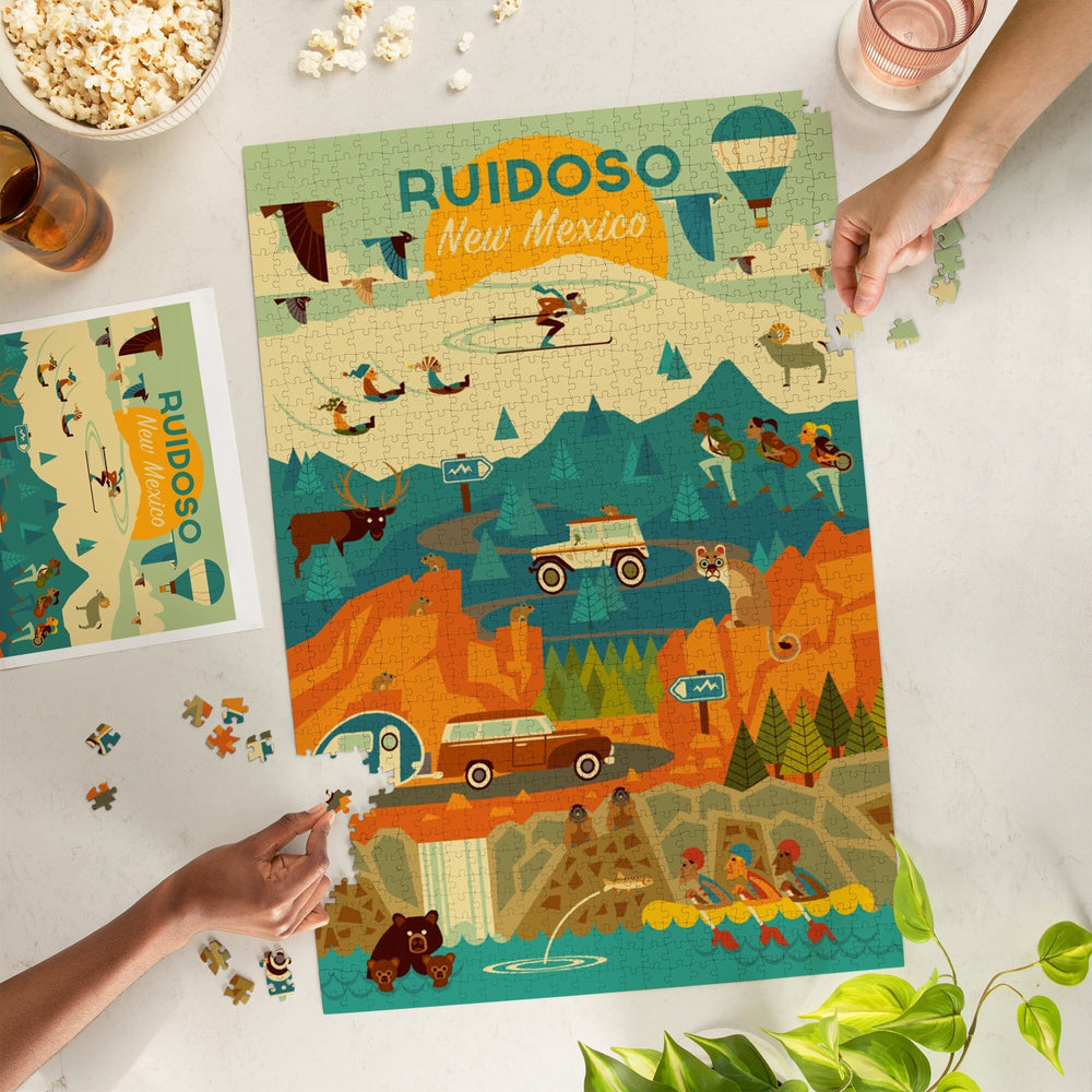 Ruidoso, New Mexico, Geometric, Mountain, Jigsaw Puzzle Puzzle Lantern Press 