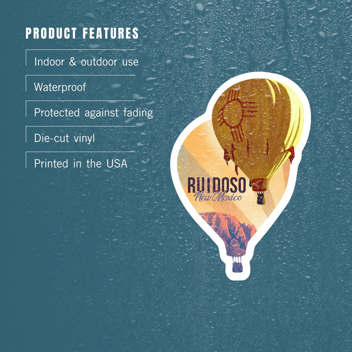 Ruidoso, New Mexico, Hot Air Balloon, Letterpress, Contour, Lantern Press Artwork, Vinyl Sticker Sticker Lantern Press 