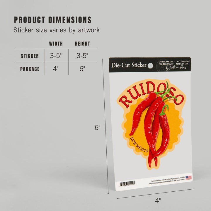 Ruidoso, New Mexico, Red Chiles, Letterpress, Contour, Lantern Press Artwork, Vinyl Sticker Sticker Lantern Press 