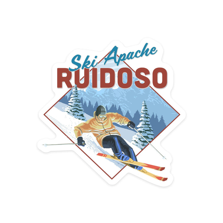 Ruidoso, New Mexico, Ski Apache, Downhill Skier, Contour, Vinyl Sticker Sticker Lantern Press 