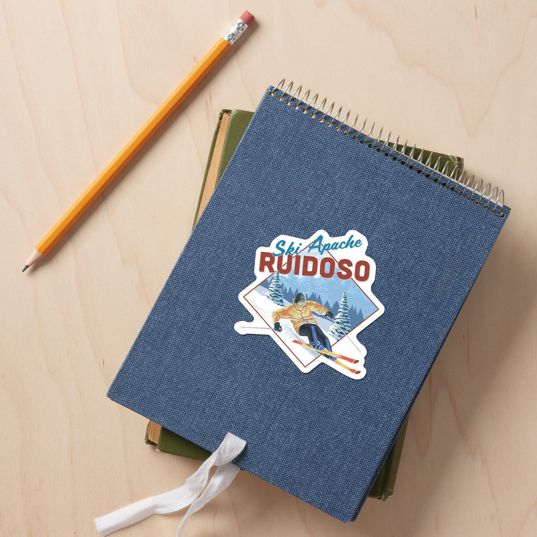 Ruidoso, New Mexico, Ski Apache, Downhill Skier, Contour, Vinyl Sticker Sticker Lantern Press 