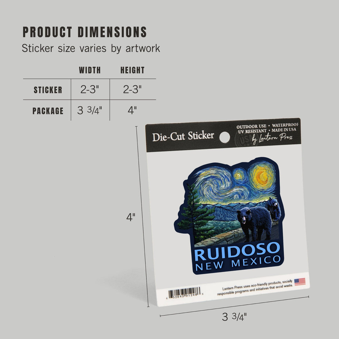 Ruidoso, New Mexico, Starry Night, Bears, Contour, Lantern Press Artwork, Vinyl Sticker Sticker Lantern Press 