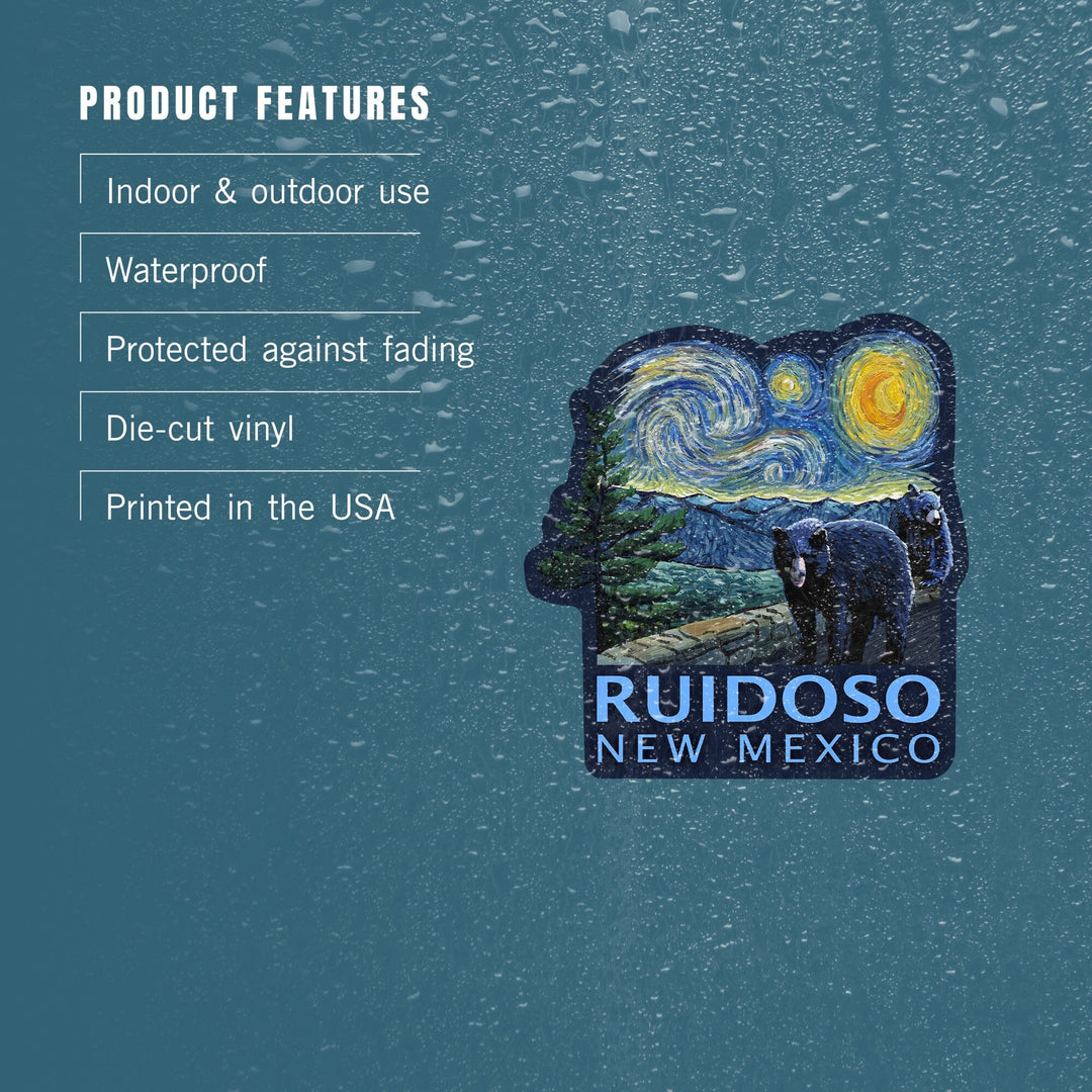 Ruidoso, New Mexico, Starry Night, Bears, Contour, Lantern Press Artwork, Vinyl Sticker Sticker Lantern Press 