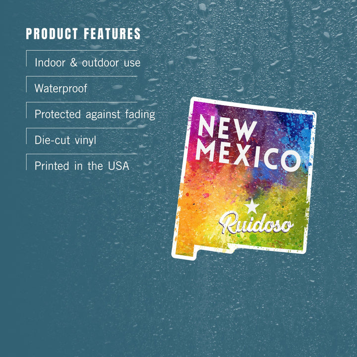 Ruidoso, New Mexico, State Abstract Watercolor, Contour, Vinyl Sticker Sticker Lantern Press 