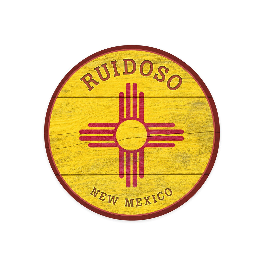 Ruidoso, New Mexico, State Flag, Rustic Painting, Contour, Vinyl Sticker Sticker Lantern Press 