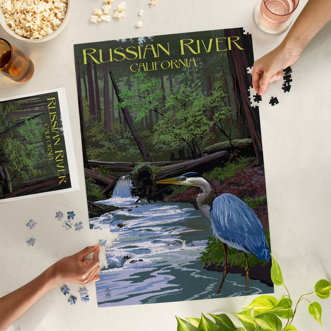 Russian River, California, Blue Heron, Jigsaw Puzzle Puzzle Lantern Press 