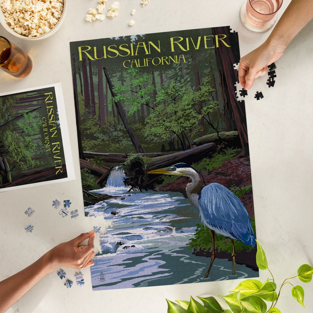 Russian River, California, Blue Heron, Jigsaw Puzzle Puzzle Lantern Press 