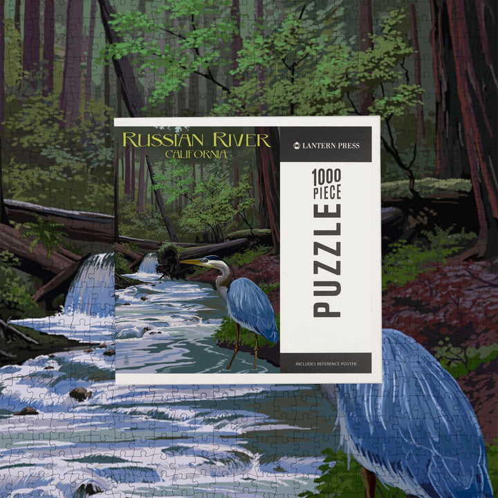 Russian River, California, Blue Heron, Jigsaw Puzzle Puzzle Lantern Press 