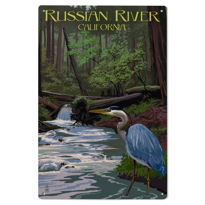 Russian River, California, Blue Heron, Lantern Press Artwork, Wood Signs and Postcards Wood Lantern Press 