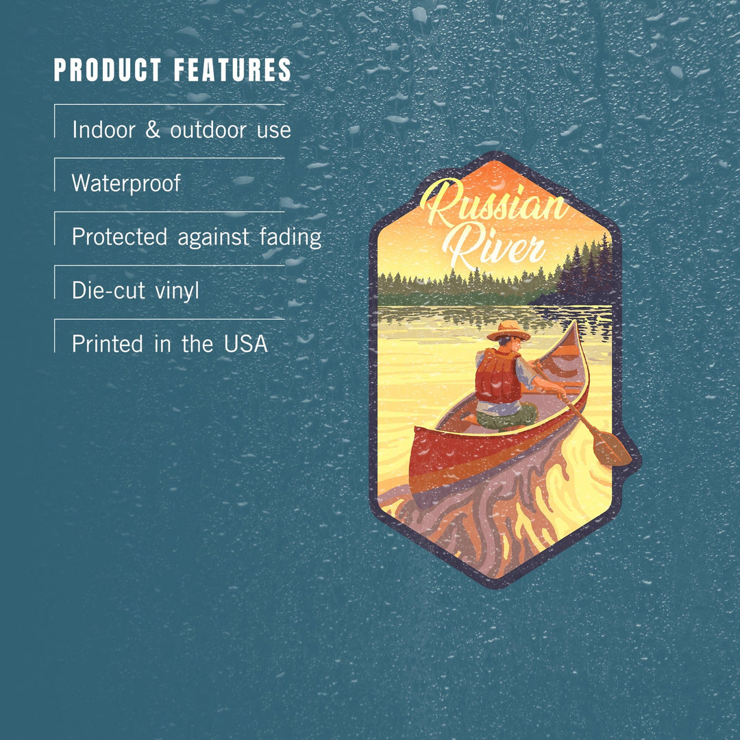 Russian River, California, Canoe Scene, Contour, Lantern Press Artwork, Vinyl Sticker Sticker Lantern Press 