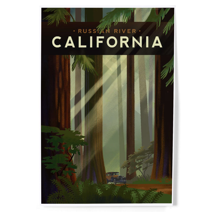 Russian River, California, Redwood Forest, Geometric Lithograph, Art & Giclee Prints Art Lantern Press 