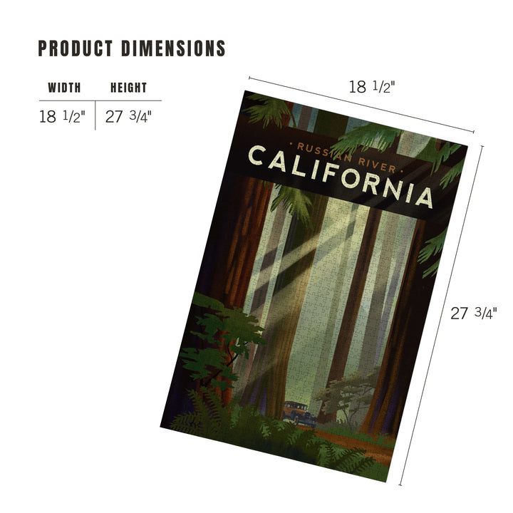 Russian River, California, Redwood Forest, Geometric Lithograph, Jigsaw Puzzle Puzzle Lantern Press 