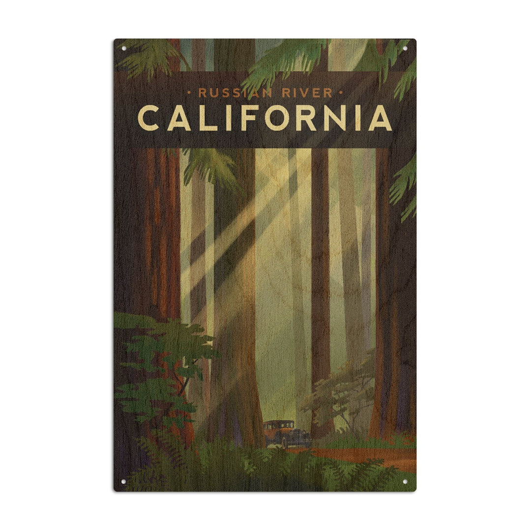 Russian River, California, Redwood Forest, Geometric Lithograph, Lantern Press Artwork, Wood Signs and Postcards Wood Lantern Press 10 x 15 Wood Sign 