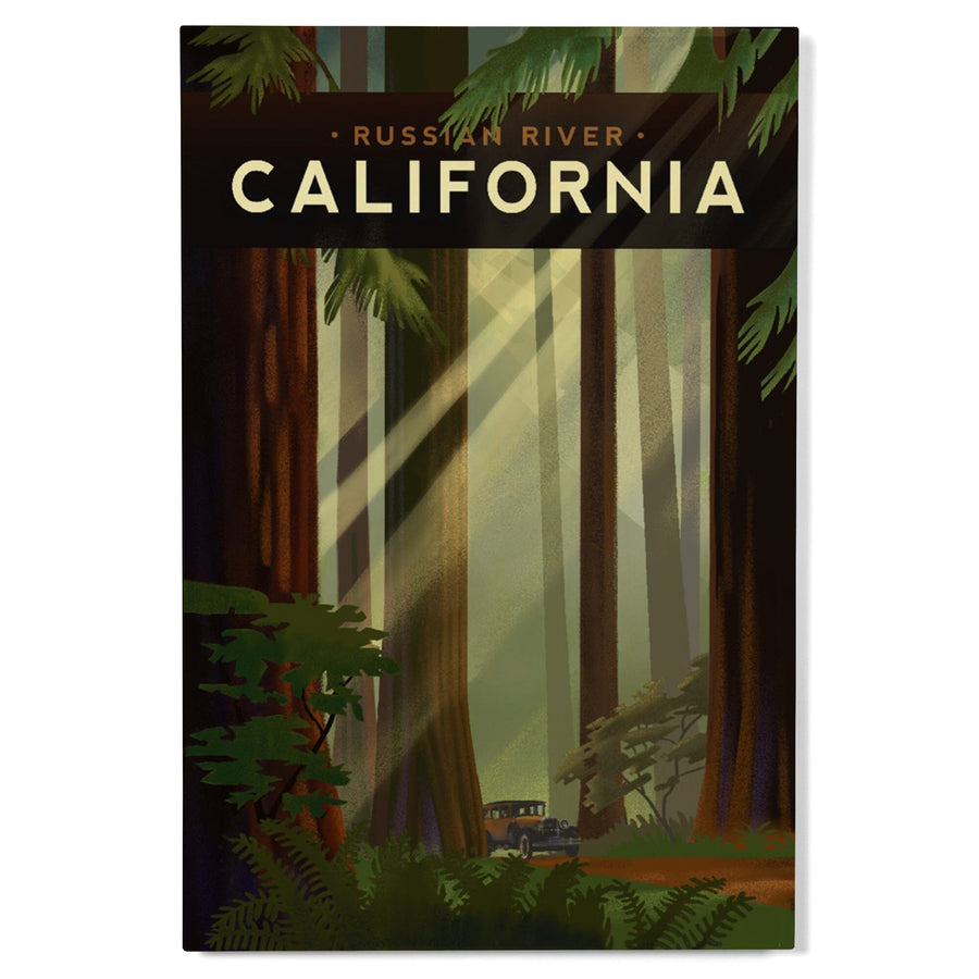 Russian River, California, Redwood Forest, Geometric Lithograph, Lantern Press Artwork, Wood Signs and Postcards Wood Lantern Press 