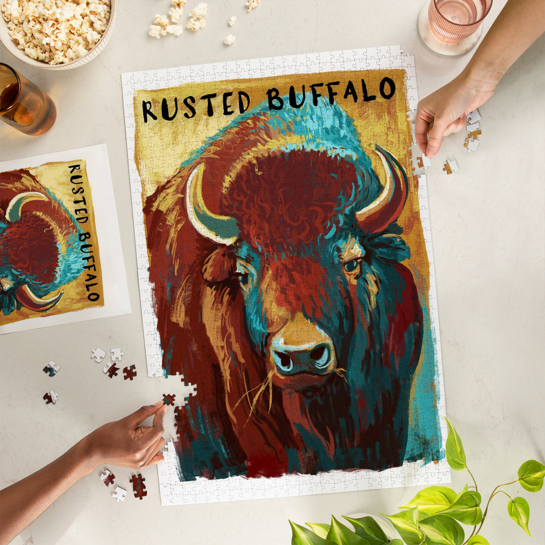 Rusted Buffalo, Bison, Vivid, Jigsaw Puzzle Puzzle Lantern Press 