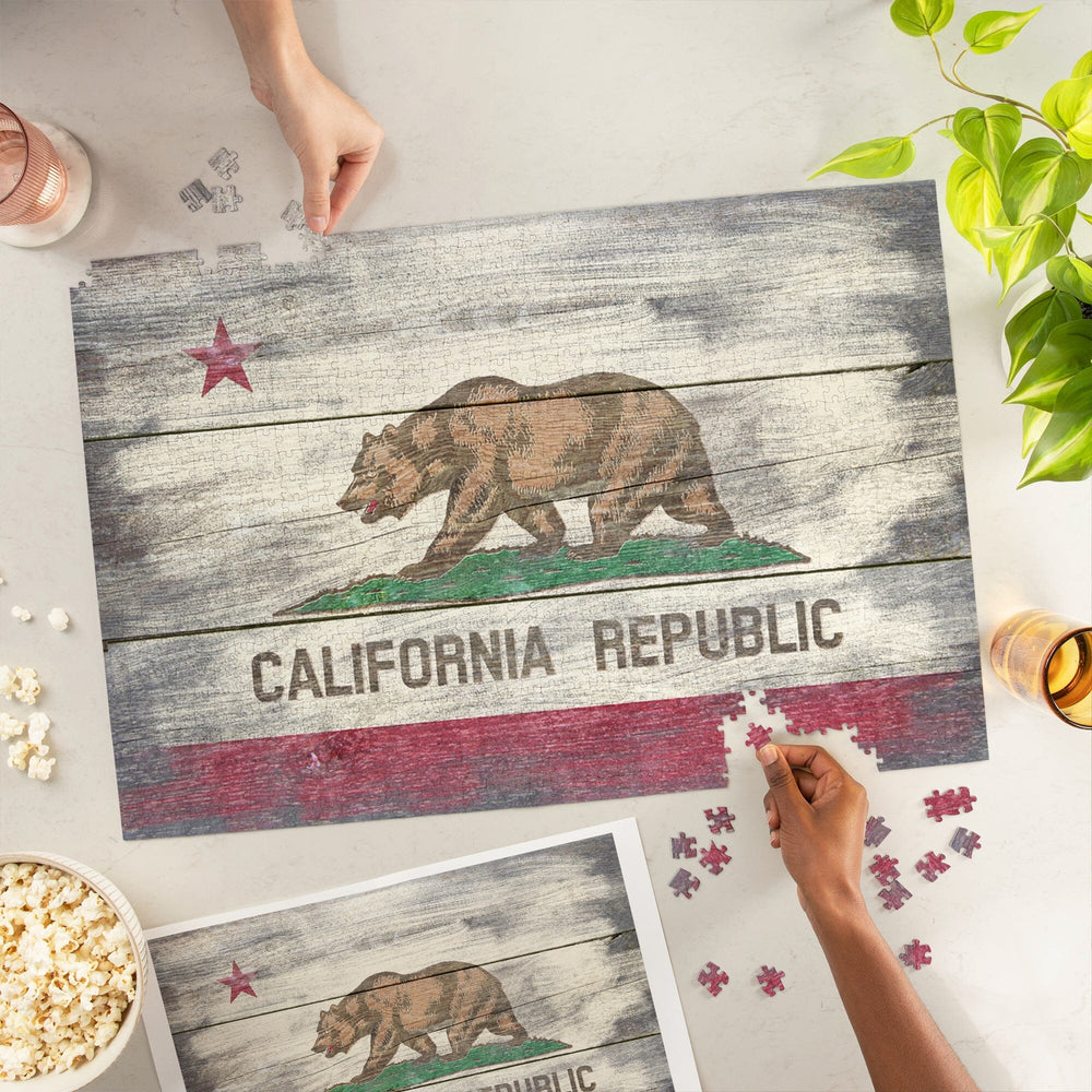 Rustic California State Flag, Jigsaw Puzzle Puzzle Lantern Press 