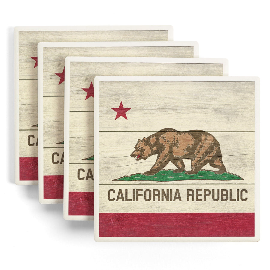 Rustic California State Flag, Lantern Press Artwork, Coaster Set Coasters Lantern Press 