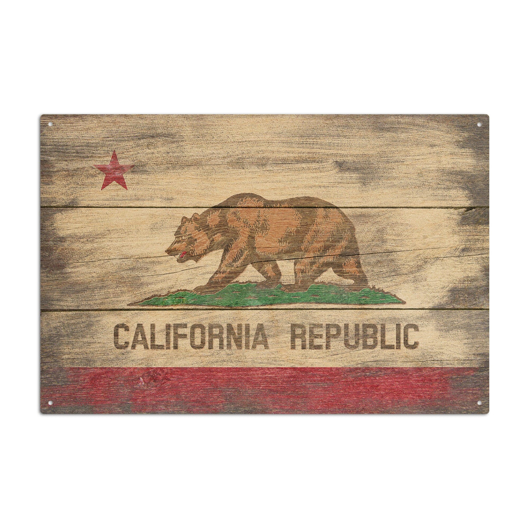 Rustic California State Flag, Lantern Press Artwork, Wood Signs and Postcards Wood Lantern Press 6x9 Wood Sign 