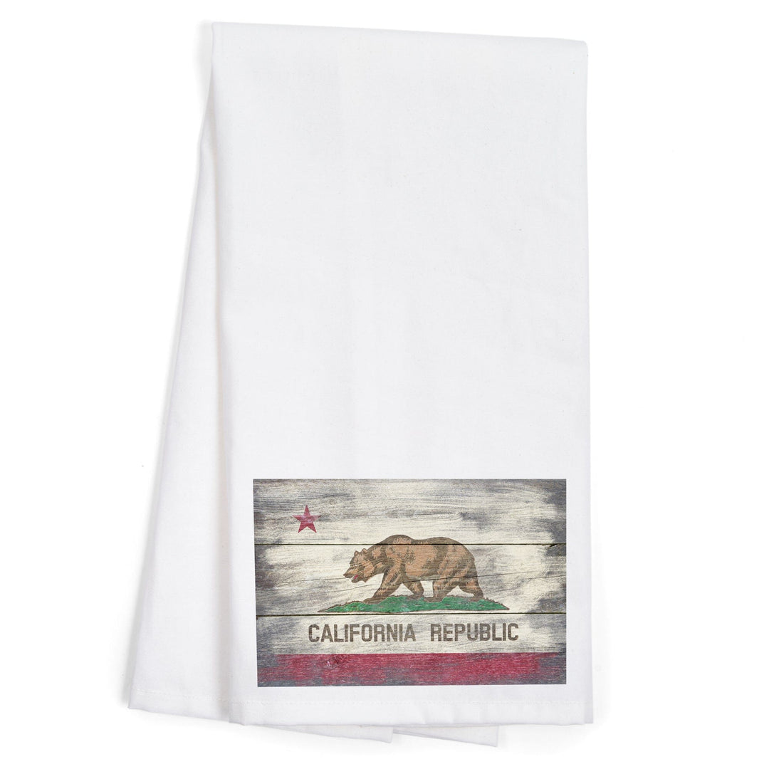 Rustic California State Flag, Organic Cotton Kitchen Tea Towels Kitchen Lantern Press 