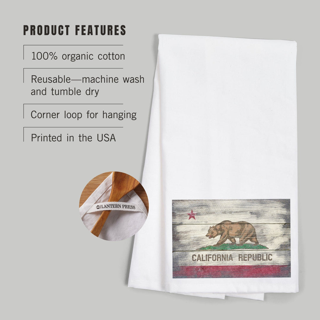 Rustic California State Flag, Organic Cotton Kitchen Tea Towels Kitchen Lantern Press 