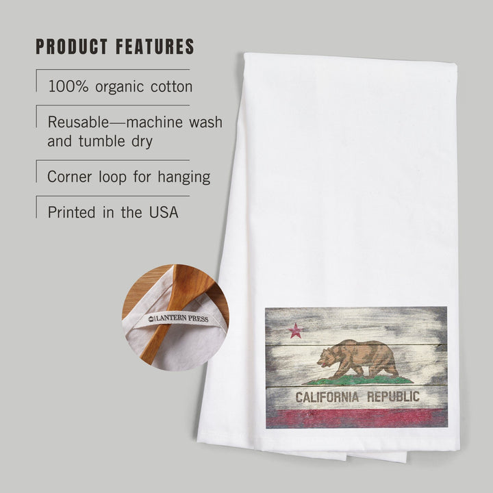 Rustic California State Flag, Organic Cotton Kitchen Tea Towels Kitchen Lantern Press 