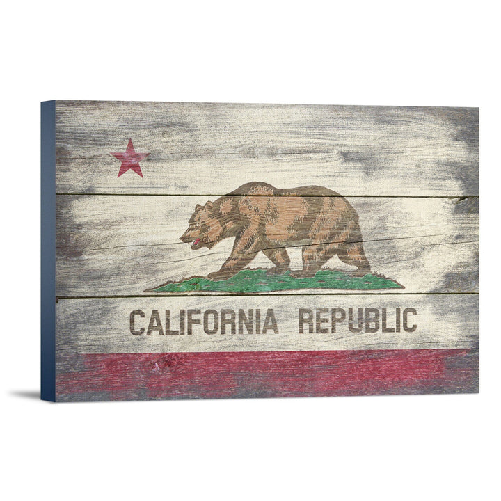 Rustic California State Flag, Stretched Canvas Canvas Lantern Press 12x18 Stretched Canvas 