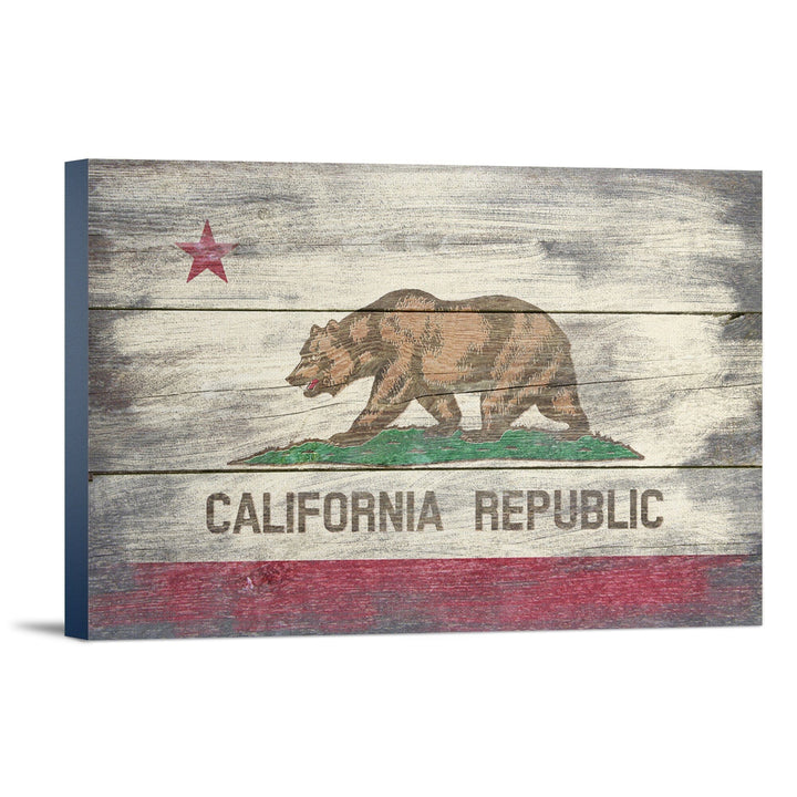 Rustic California State Flag, Stretched Canvas Canvas Lantern Press 16x24 Stretched Canvas 