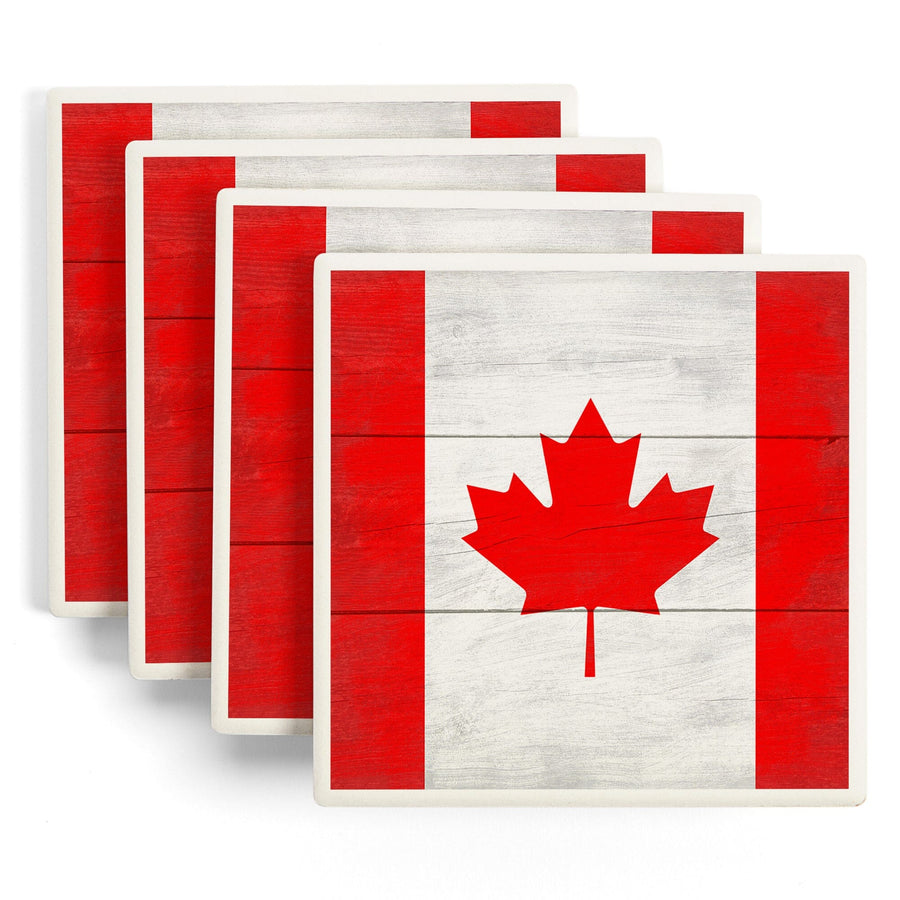 Rustic Canada Country Flag, Lantern Press Artwork, Coaster Set Coasters Lantern Press 