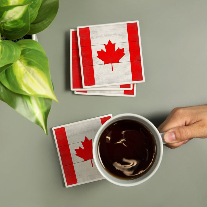 Rustic Canada Country Flag, Lantern Press Artwork, Coaster Set Coasters Lantern Press 