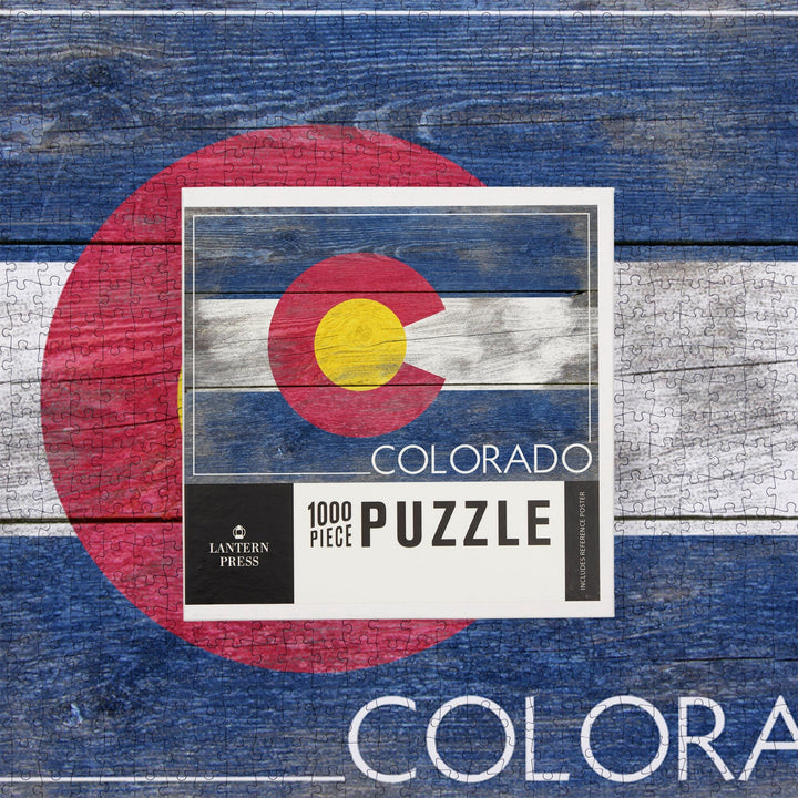 Rustic Colorado State Flag, Jigsaw Puzzle Puzzle Lantern Press 