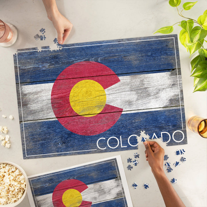 Rustic Colorado State Flag, Jigsaw Puzzle Puzzle Lantern Press 