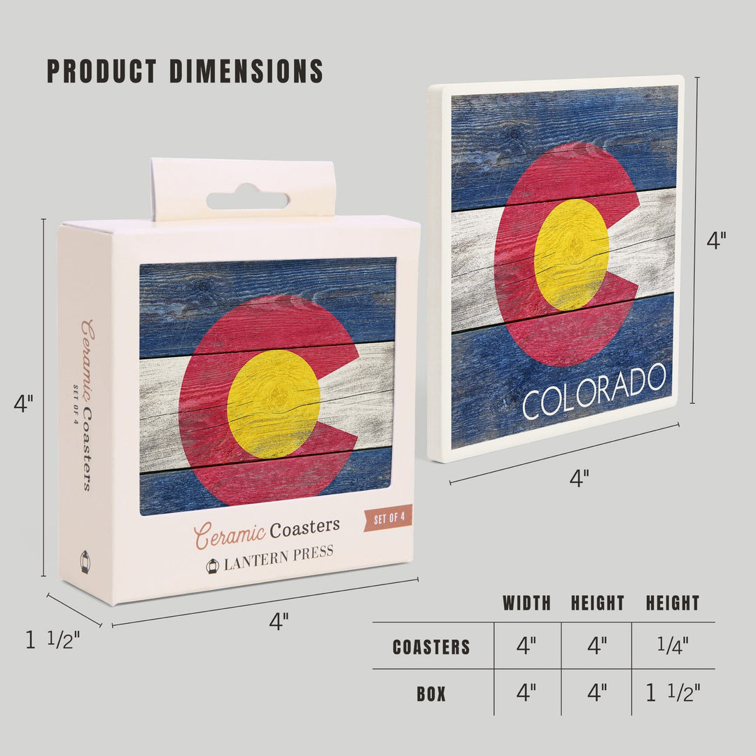 Rustic Colorado State Flag, Lantern Press Artwork, Coaster Set Coasters Lantern Press 