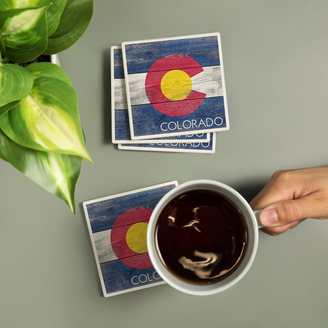 Rustic Colorado State Flag, Lantern Press Artwork, Coaster Set Coasters Lantern Press 