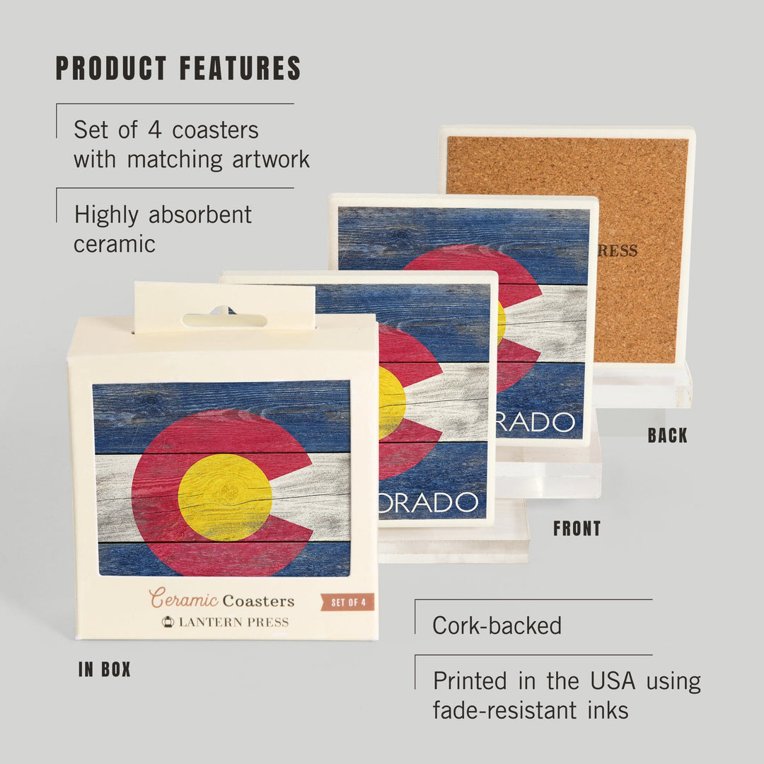 Rustic Colorado State Flag, Lantern Press Artwork, Coaster Set Coasters Lantern Press 