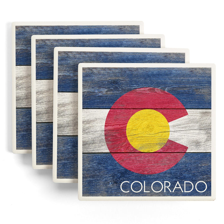 Rustic Colorado State Flag, Lantern Press Artwork, Coaster Set Coasters Lantern Press 