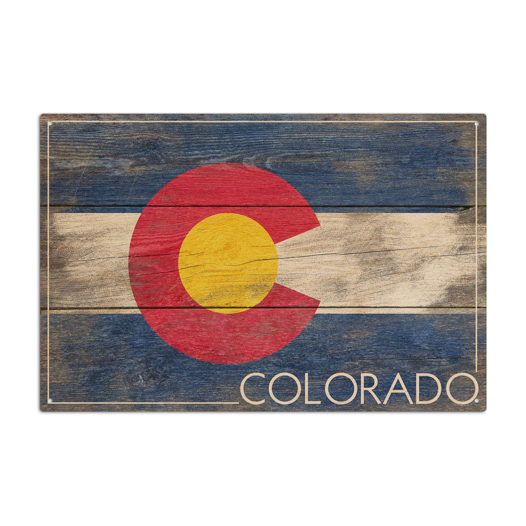 Rustic Colorado State Flag, Lantern Press Artwork, Wood Signs and Postcards Wood Lantern Press 10 x 15 Wood Sign 