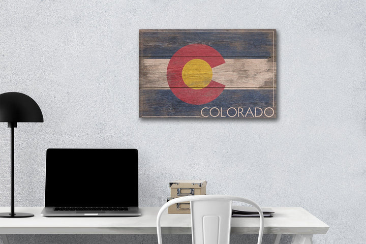 Rustic Colorado State Flag, Lantern Press Artwork, Wood Signs and Postcards Wood Lantern Press 12 x 18 Wood Gallery Print 