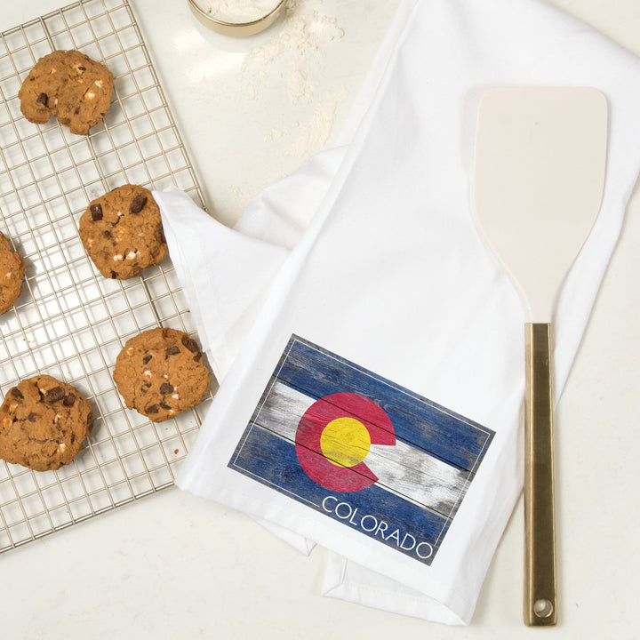 Rustic Colorado State Flag, Organic Cotton Kitchen Tea Towels Kitchen Lantern Press 