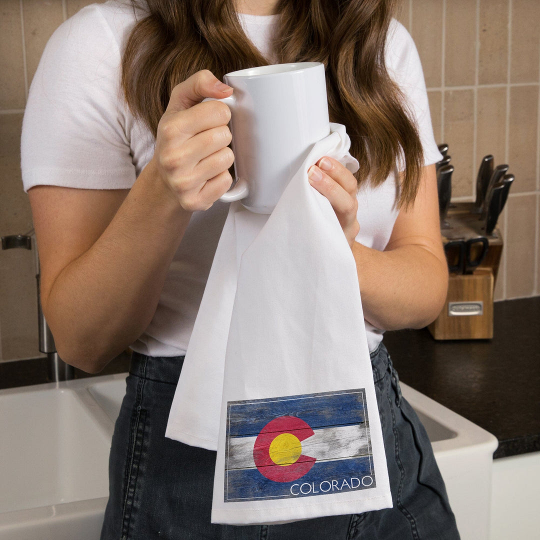 Rustic Colorado State Flag, Organic Cotton Kitchen Tea Towels Kitchen Lantern Press 