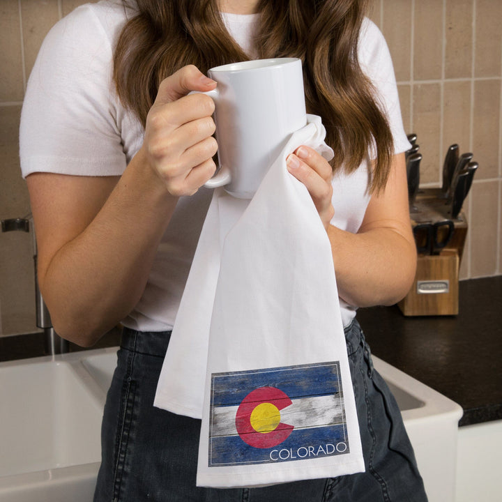 Rustic Colorado State Flag, Organic Cotton Kitchen Tea Towels Kitchen Lantern Press 
