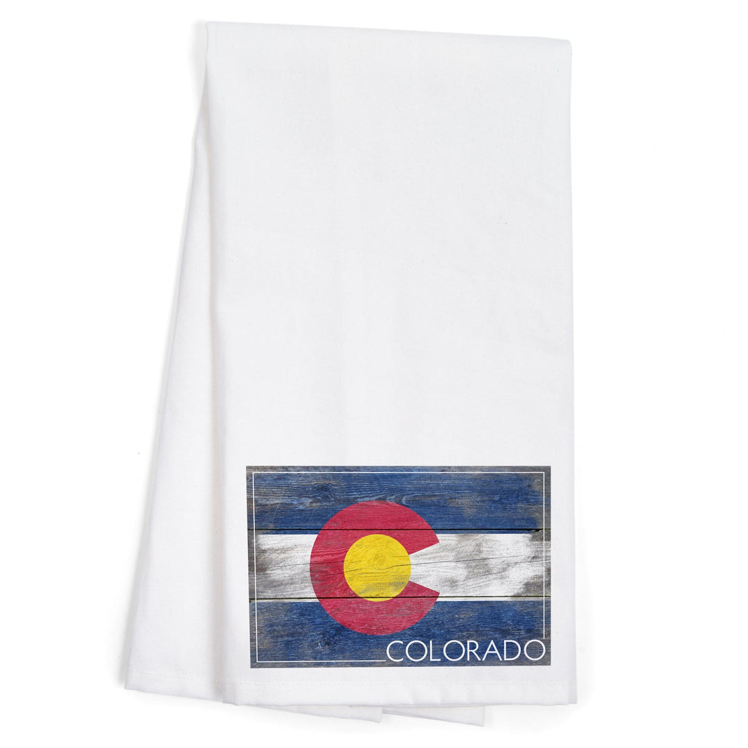 Rustic Colorado State Flag, Organic Cotton Kitchen Tea Towels Kitchen Lantern Press 