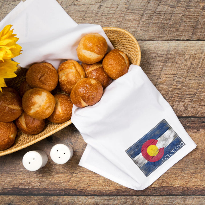 Rustic Colorado State Flag, Organic Cotton Kitchen Tea Towels Kitchen Lantern Press 