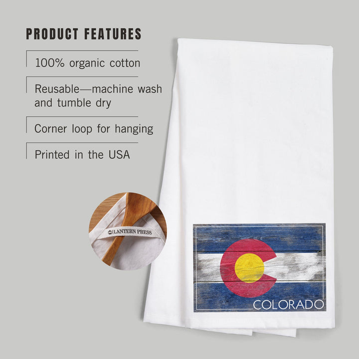 Rustic Colorado State Flag, Organic Cotton Kitchen Tea Towels Kitchen Lantern Press 