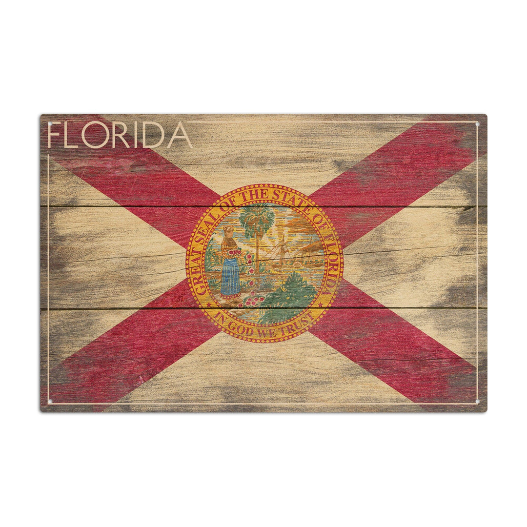 Rustic Florida State Flag, Lantern Press Artwork, Wood Signs and Postcards Wood Lantern Press 10 x 15 Wood Sign 